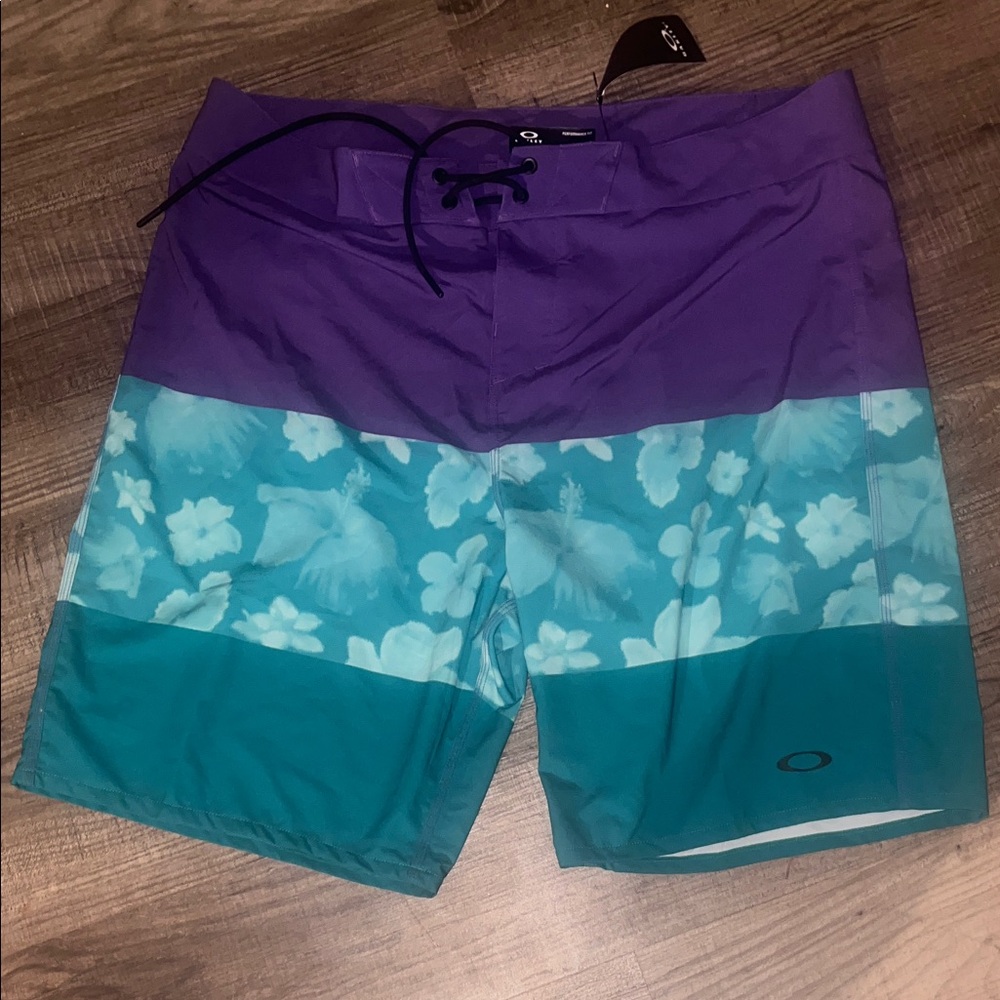 Oakley Purple and Teal Floral Swim Shorts